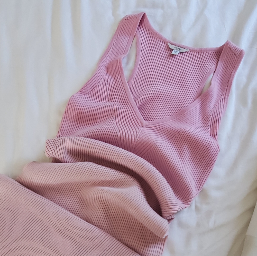 Guess Pink Ombré Rib Knit Tank Midi Dress M